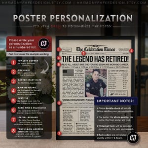 Police Retirement Gift for Men or Women, Military or Police Retirement Card, Police Retirement Party Decorations, Personalized Newspaper