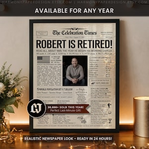 Retirement Personalized Newspaper Poster, Police Retirement Gift for Men or Women, Any Career, Keepsake