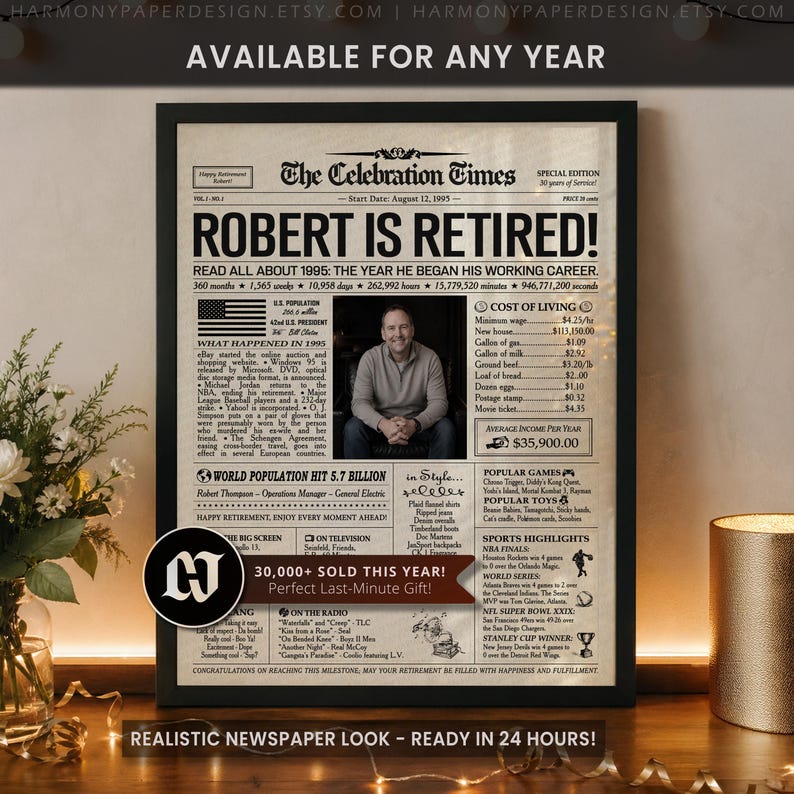 Retirement Personalized Newspaper Poster, Police Retirement Gift for Men or Women, Any Career, Keepsake