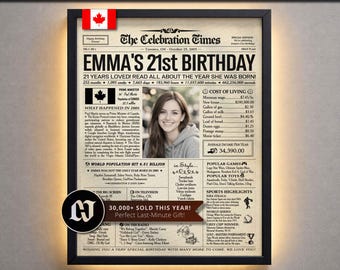 Back in 2005 Personalized Newspaper Poster, 21st Birthday Gift for Daughter, Son, Friend or Sibling, Birthday Keepsake Sign, Canada Version