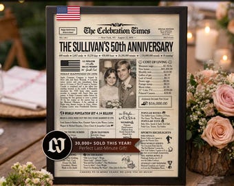 50th Anniversary Gift Newspaper Poster | Golden Wedding Anniversary | Party Decor, Favor