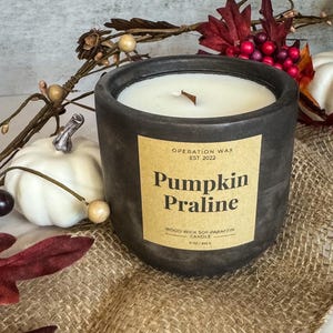 Pumpkin Praline Wood Wick Candle by Operation Wax | pumpkin | pecans | cinnamon | vanilla | maple |