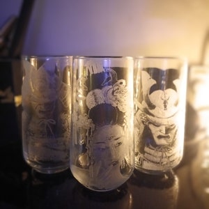 Princess and Samurai drinking glasses set of 3