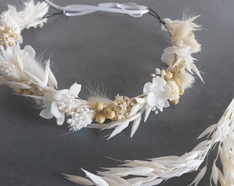 Haarkranz ,Trockenblumenkranz Eukalyptus Schleierkraut , boho , creme , flowercrown, Blumenmädchen, JGA  Hochzeit, Eukalyptus Kopfkranz