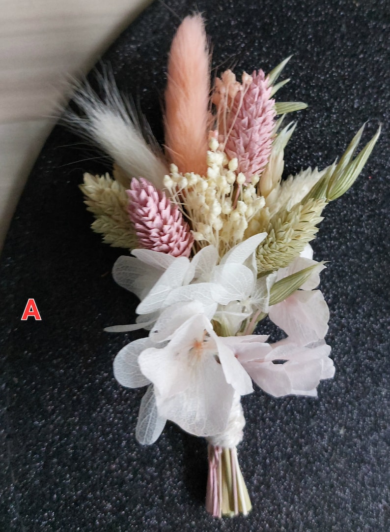 Trockenblumenstrauß Mini Bouquet Hochzeitsdeko Gastgeschenk Tischdekoration Pampasgras Eukalyptus Trockenblumen Bild 2