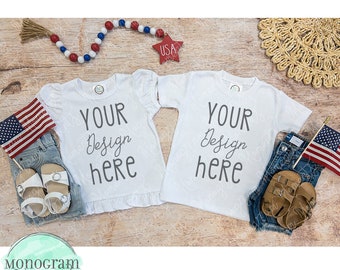 Blanks Boutique-SiblingWhiteSS-Patriotic- Girl's/Boy's Short Sleeve Mockup- Summer Mockup