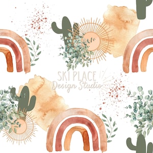 Desert Rainbow western Cactus, Seamless file, Cactus Seamless Pattern, Rainbow Seamless Pattern