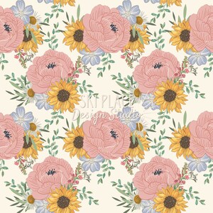 Summer Floral Seamless, Sunflower Pattern, Sunflower Mix seamless design, Floral seamless pattern