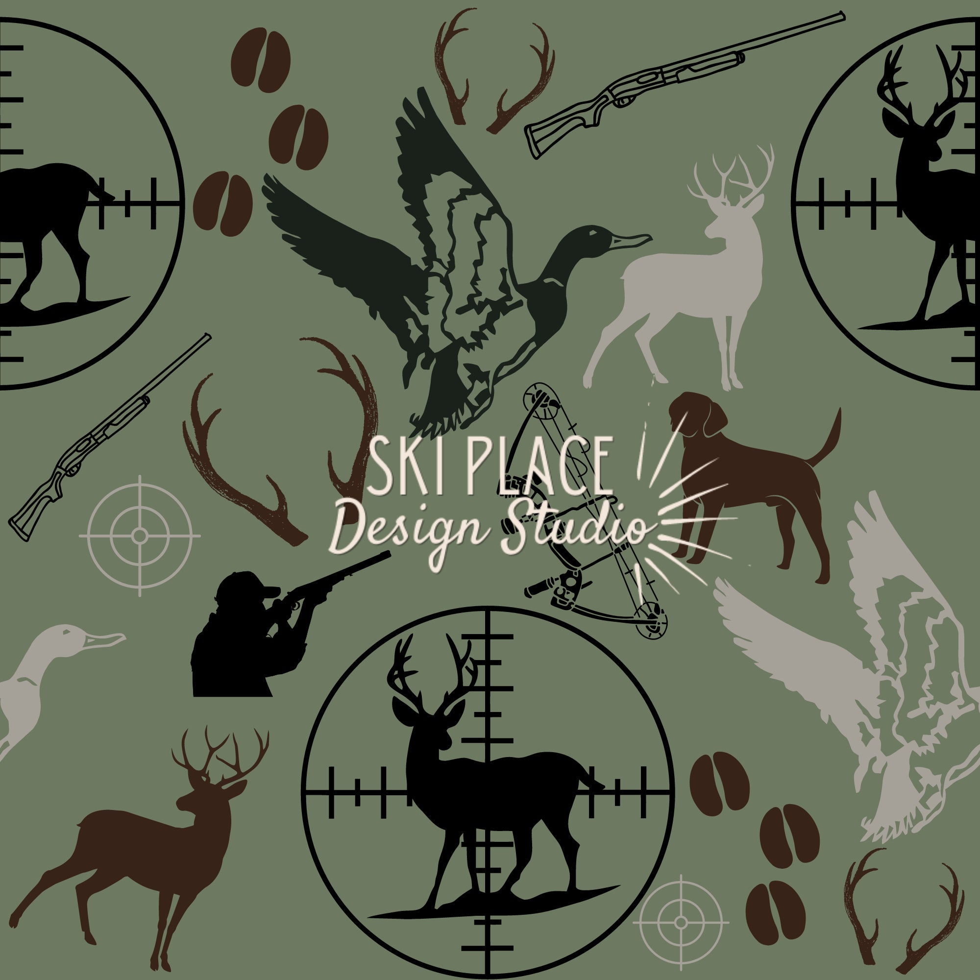 Hunting Seamless, Deer Hunting Pattern, Boy Seamless Design, Duck