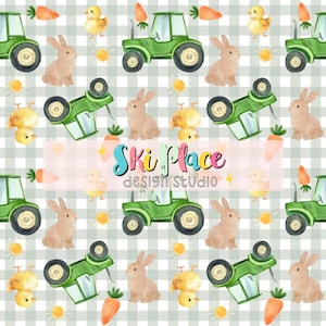 Boy Easter plaid, Tractor seamless pattern, Bunny pattern, Boys spring pattern (Digital Download)