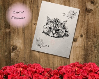 Minimalist Grey and Black Cat Wall Art Printable