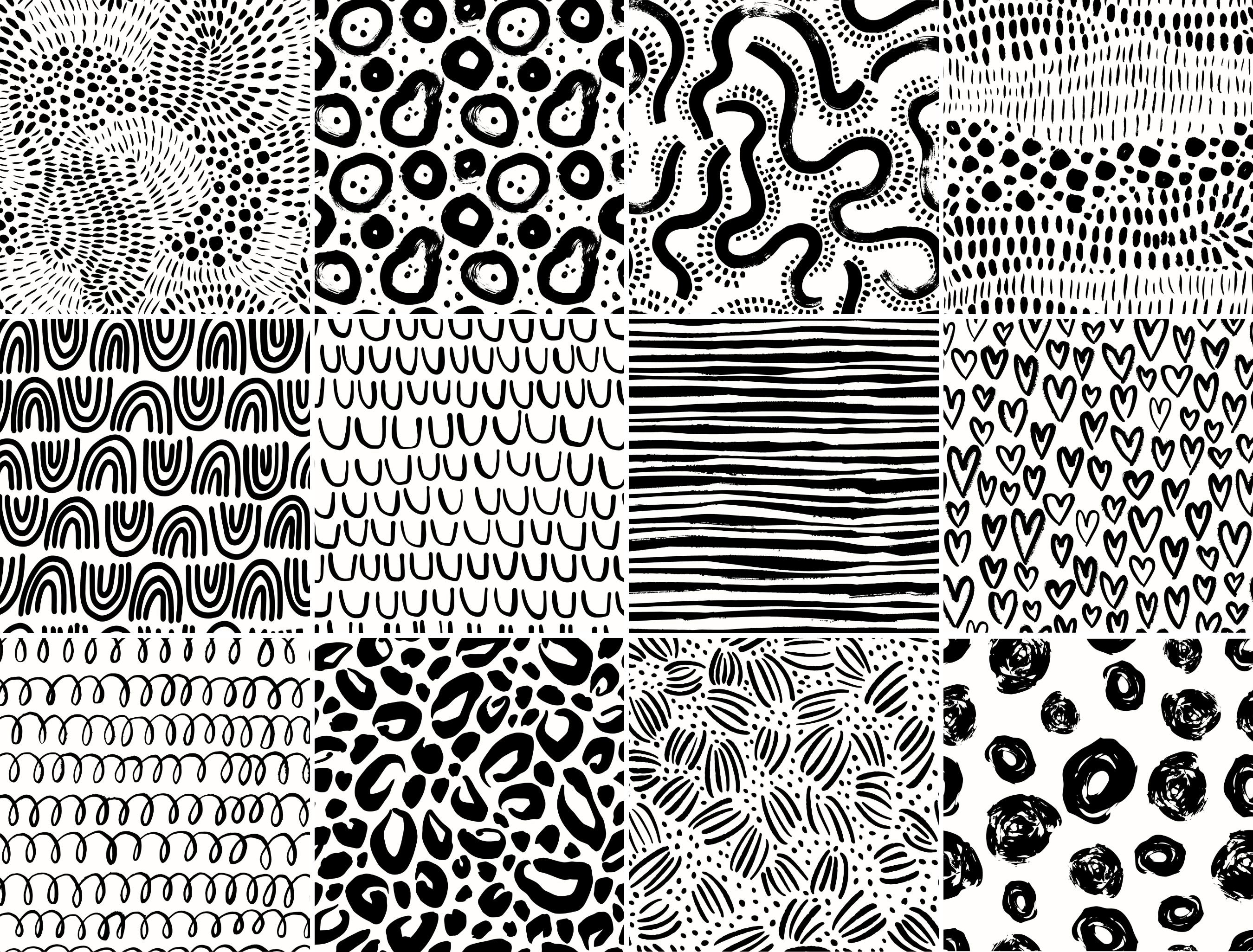 Black & White Doodle Pattern Digital Paper Set (JPEG) - Etsy