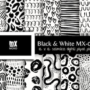 Black & White Digital Paper Set Seamless Pattern Doodle Patterns Doodle Backgrounds Abstract Patterns Trending Patterns Printable Set Pack