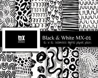 Papel digital con patrón de garabatos en blanco y negro (JPEG)