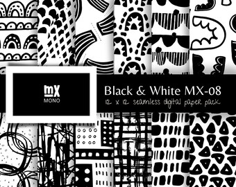 Papel digital con patrón de garabatos en blanco y negro (JPEG)