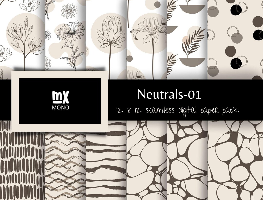 Funky Neutral Pattern Neutral Digital Paper Pack Set Seamless Pattern Boho Patterns Abstract ...