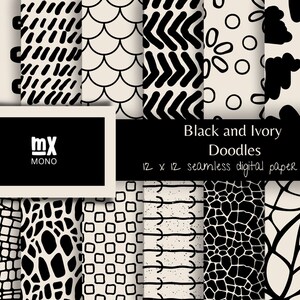 Digital Paper Set Seamless Pattern Boho Patterns Doodle Backgrounds Abstract Patterns Trending Patterns Printable Paper Pack Black & Ivory