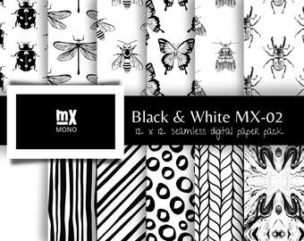 Papel digital bohemio en blanco y negro: patrones de garabatos sin costuras (PDF)