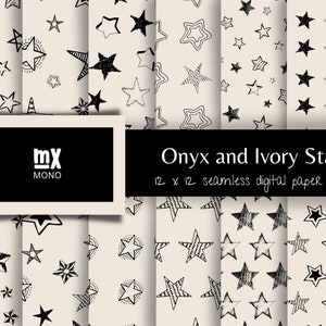 Digital Paper Set Seamless Pattern Boho Patterns Doodle Backgrounds Abstract Patterns Star Patterns Printable Papers Black & Ivory download