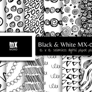 Black & White Digital Paper Set Seamless Pattern Boho Patterns Doodle Backgrounds Abstract Patterns Trending Patterns Printable Paper Pack