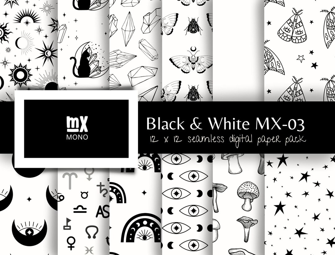 Black & White Digital Paper Set Seamless Pattern Witchy Patterns ...