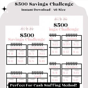 Saving Challenge Printable | A6 SIZE Saving Challenge Tracker | 500 Saving Challenge | Cash Envelope Tracker