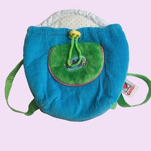 Webkinz Knapsack Carrier Bag | 2000s Ganz Mini Blue & Green Plush Backpack Accessory *Preowned Condition, No Code - See Description*