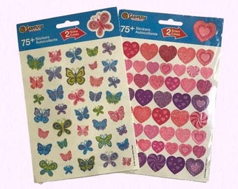 Lote de 2 paquetes de pegatinas Sandylion sellados de 2005, mariposas y corazones, hojas de pegatinas de doble cara, sin abrir, tal cual. *Condición vintage - Ver descripción*