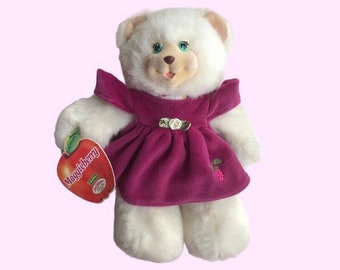 1999 Fisher Price Maggieberry Plush 9.5" FP Briarberry Collection White Stuffed Bear In Purple Dress *Vintage Condition - See Description*