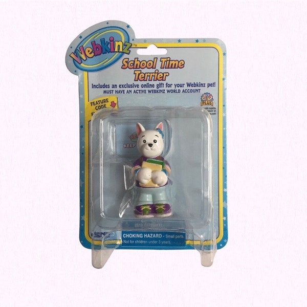 Sealed Webkinz School Time Terrier Figurine | 2000s Ganz Series 1 Plastic Dog Figure with Online Code *Preowned - See Description*
