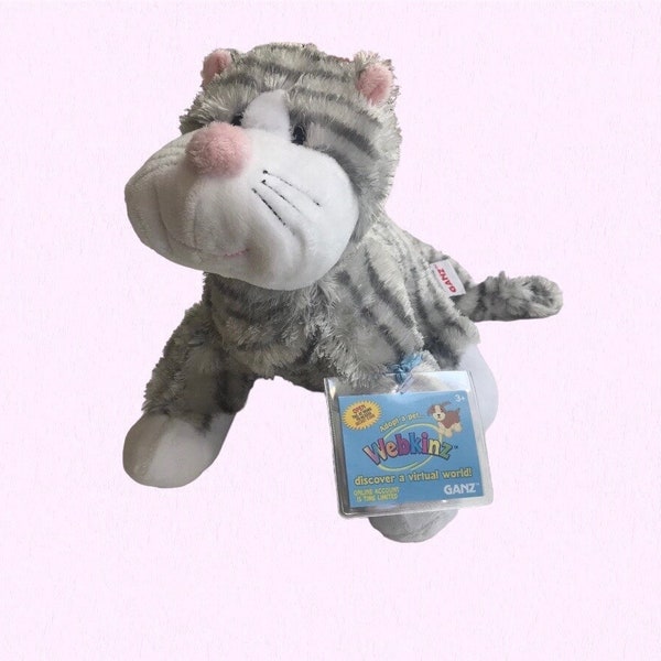 Webkinz Sterling Cheeky Cat Plush with Tag Ganz 9" Grey Cat Stuffed Animal & Online Code *Preowned, Code Not Tested - See Description*