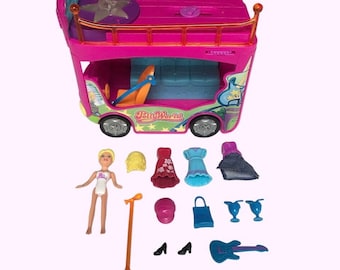 2000s Polly Pocket Rockin' Tour Bus Playset | 2006 Mattel Bus, Magnetic Doll, Clothes & Accessories *Preowned, Incomplete - See Description*