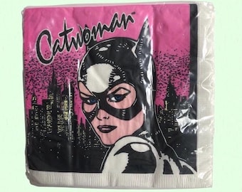 Sealed 1991 Catwoman Party Napkins 90s NOS Paper Luncheon Napkins Pink DC Comics Pack of 16 *Vintage Condition - See Description*