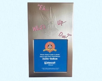 2000 Looney Tunes Bugs Bunny Photo Frame Y2K Warner Bros Silver Metal Tabletop Picture Frame Used As-Is *Vintage Condition- See Description*