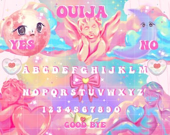 Ouija Brett zum Ausdrucken, CHERUB DESIGN, Wicca, Mond Rituale. 9 x 9 cm Brett, Holzbrett zum Manifestieren, Spirituellen Printable