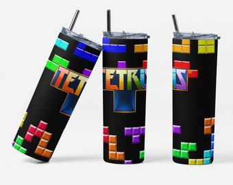 Retro Arcade-Spiel, Vintage, Tetris, 20 Unzen Skinny Tumbler Wrap Sublimationsdesign