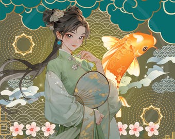 Elegante Koi Fisch Tumbler Wrap - Asiatisch inspirierte Kunst - 20 Unzen Skinny Sublimation PNG