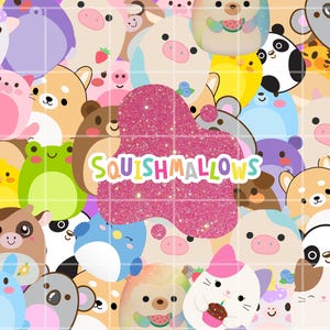 Squishmallow-beker WRAP, 20 oz magere bekers, sublimatie schattige katten en honden, naadloze squishmallow-collage, png, digitale download