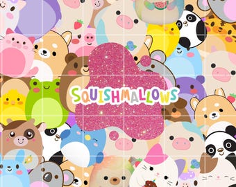Squishmallow Tumbler WRAP, 20 oz Skinny Tumbler, niedliche Katzen & Hunde Sublimation, nahtlose Squishmallow Collage PNG, digitaler Download