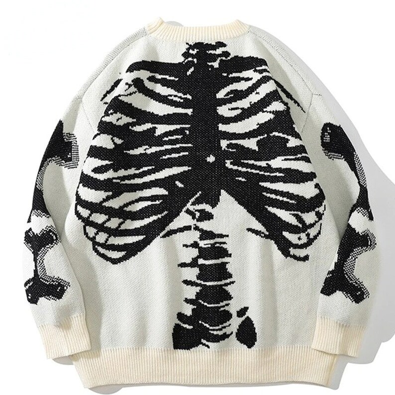 Oversized Sweater Skeleton Bone Print Sweater Women Etsy