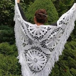 Crochet Triangular White Lace Shawl