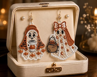 Halloween Ghost Embroidery Design, Free Standing Lace Coffee & Cauldron Ornaments (Instant Download)