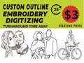 Custom Outline Embroidery Digitizing, Outline Embroidery, Outline Digitizing, Outline Embroidery Design, Outline Embroidery File, PES DST