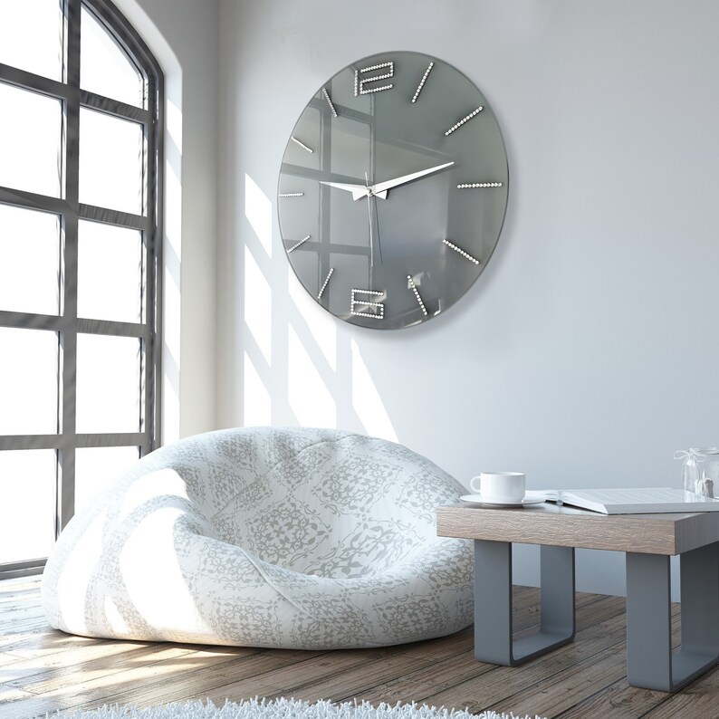 Tempered Glass Wall Clock, Metalic Stones Wall Clock, Housewarming Gift