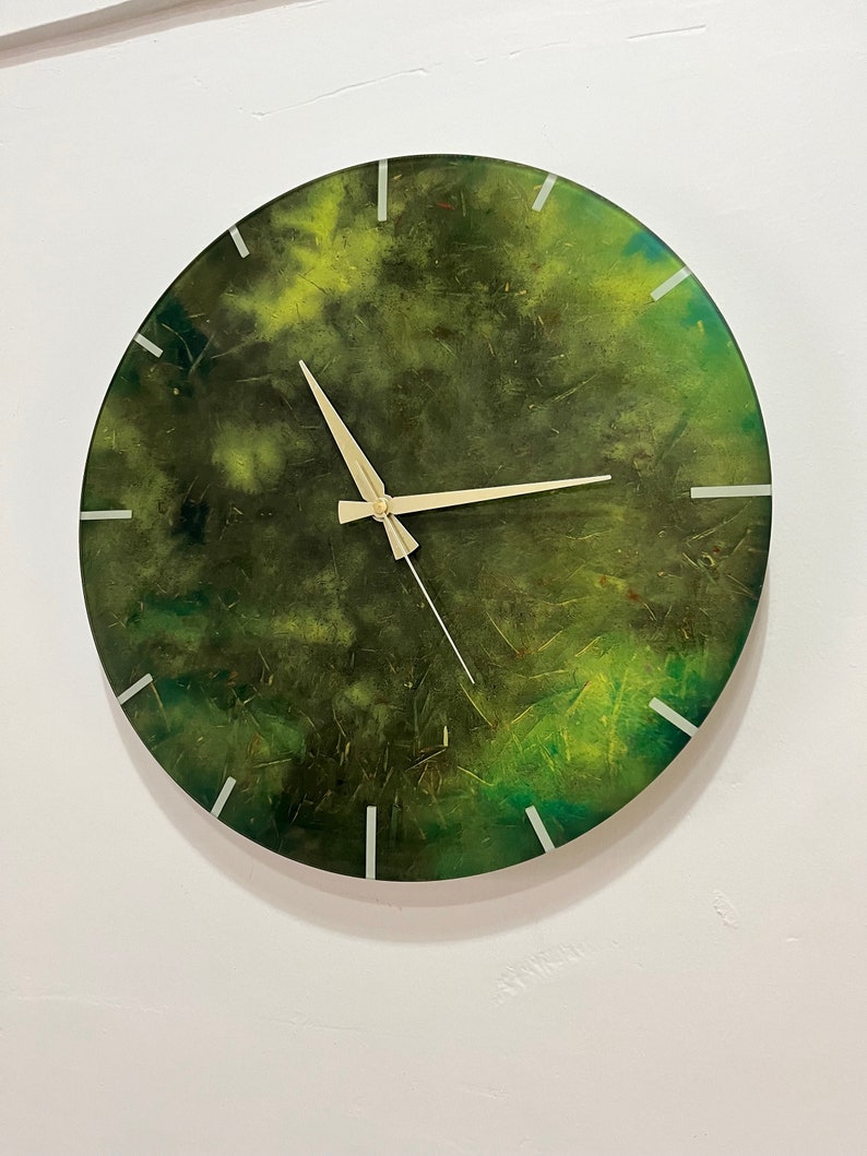 Large Wall Clock, Nature Wall Clock, Tempered Glass Wall Clock, Housewarming Gift, Modern Clock for Living Room image 4
