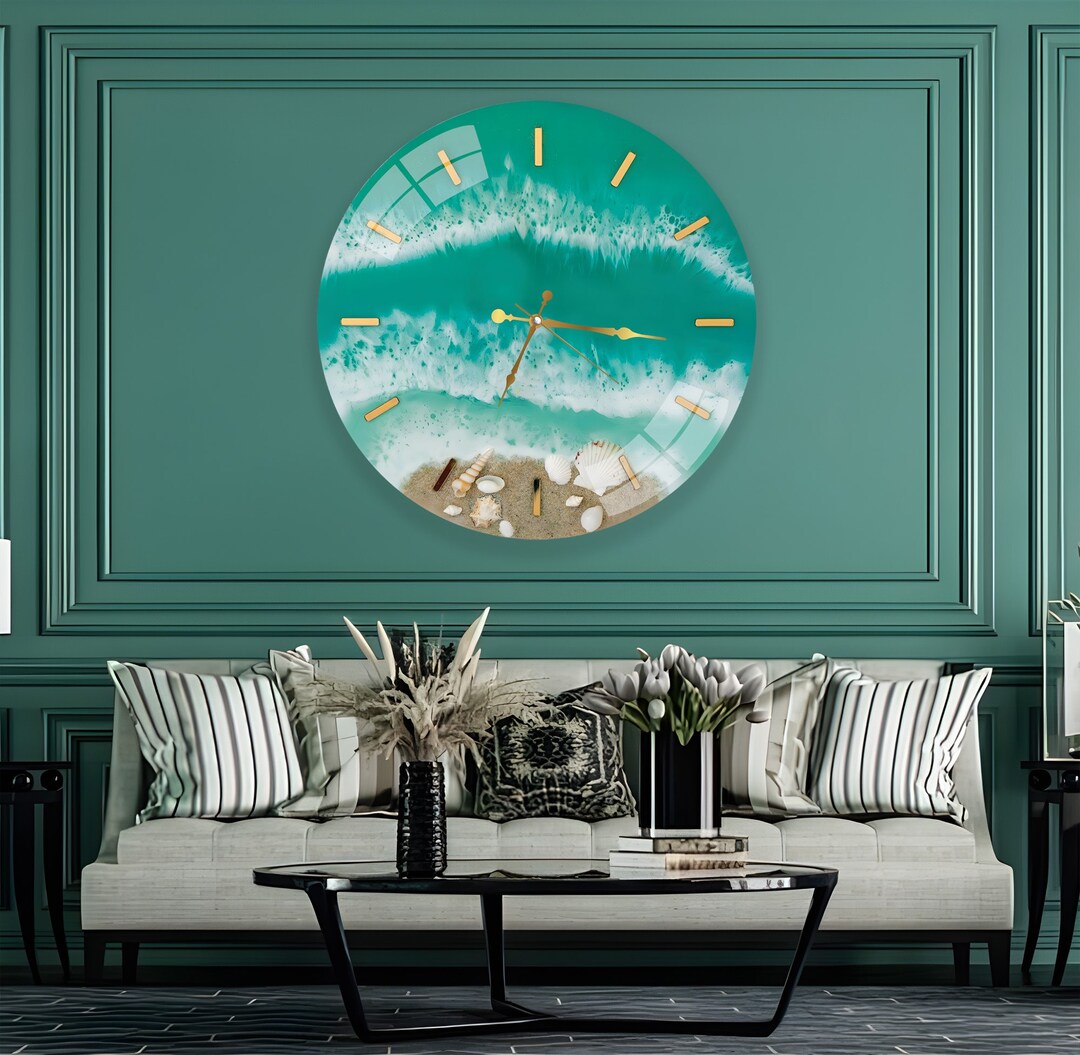 Large Wall Clock, Beach Wall Clock, Tempered Glass Wall Clock ...