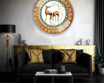 Golden Deers Printing, Tempered Glass Wall Art, Modern Wall Decor, Housewarming Gift, Stained Glass Wall Art