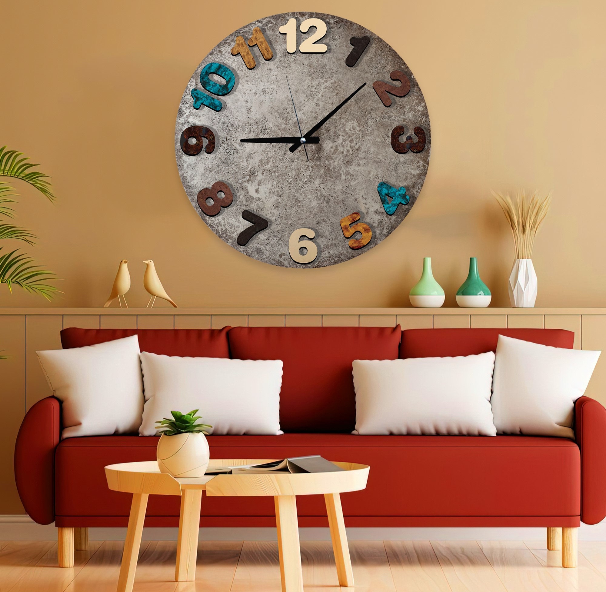 Tempered Glass Wall Clock, Stone Color Wall Clock, Housewarming Gift ...