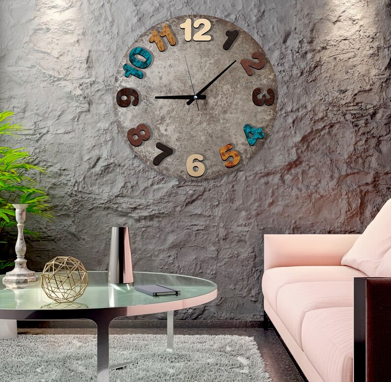 Tempered Glass Wall Clock, Stone Color Wall Clock, Housewarming Gift