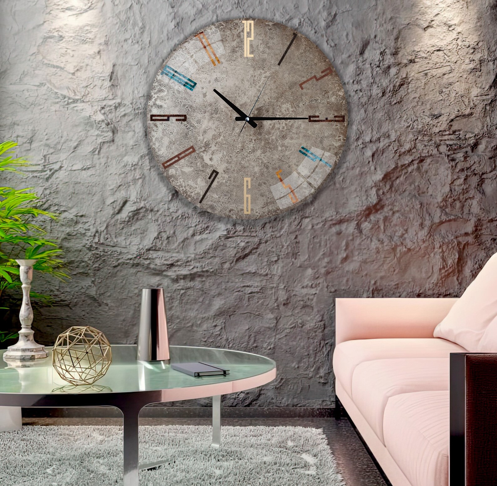 Tempered Glass Wall Clock, Stone Color Wall Clock, Housewarming Gift ...